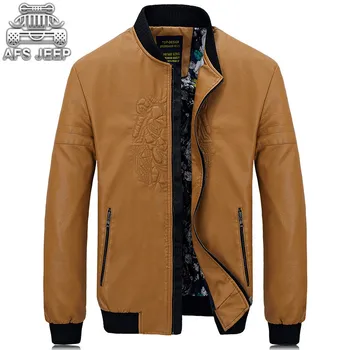

Men Jackets PU Leather Casual Coats Baseball Clothing Brand AFS ZDJP Autumn Winter Standard Collar Loose