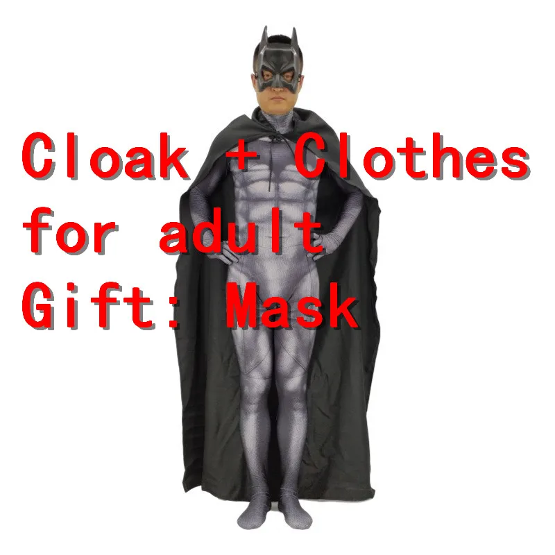 Темный рыцарь костюм Бэтмена, косплей часы Бэтмен маска супергероя, боди-комбинезон, комбинезон, Детский костюм на Хеллоуин Для мужчин для взрослых - Цвет: Full set adult