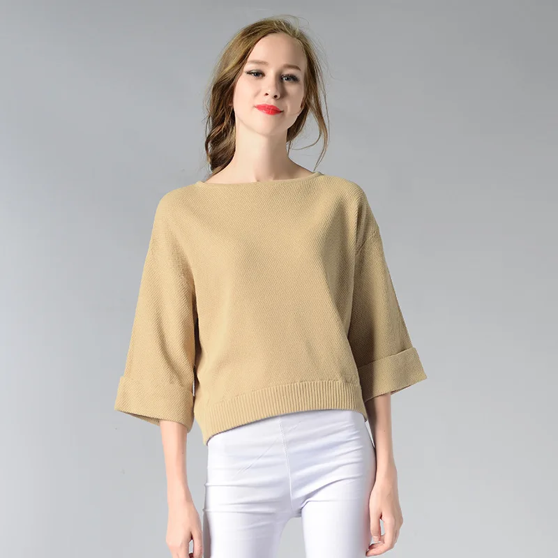 Poncho Pullover Autumn And Winter New Korean One Word Lead Knitting Unlined Upper Garment Easy Pure Cotton Seven Sleeve Women's | Женская