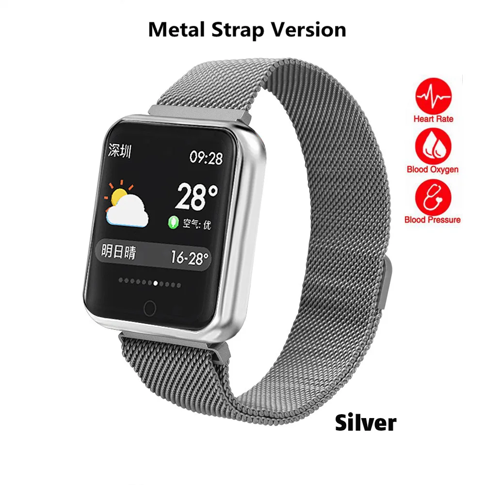 Смарт-часы P68 band IP68 Водонепроницаемые умные часы динамический Монитор артериального давления сердечного ритма для iPhone Android спортивные фитнес-часы - Цвет: metal silver