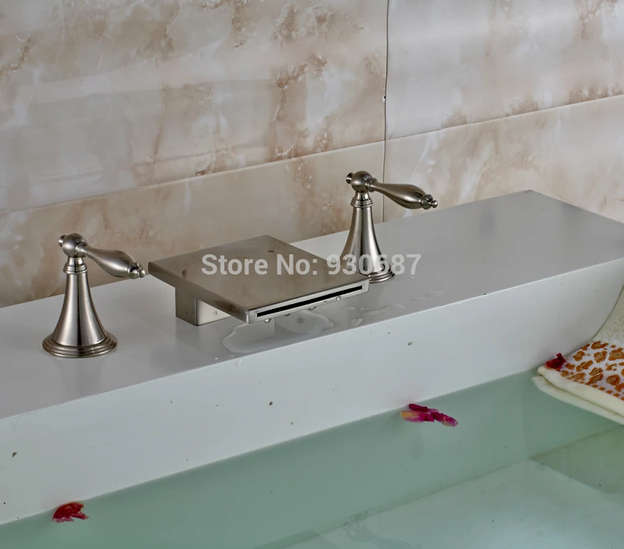 

Modern Style Brushed Nickel Basin Faucet Dual Levels Three Holes Mixer Tap