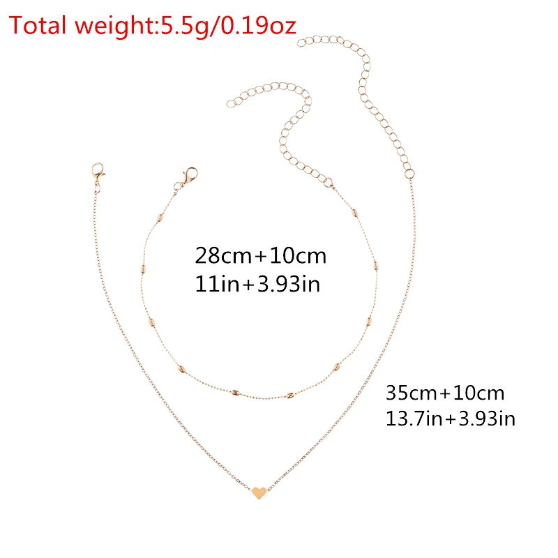 Прекрасный стиль 2 слоя «любящее сердце» регулируемое ожерелье с многослойной цепью колье Цепочки и ожерелья для подарка 2 шт./компл