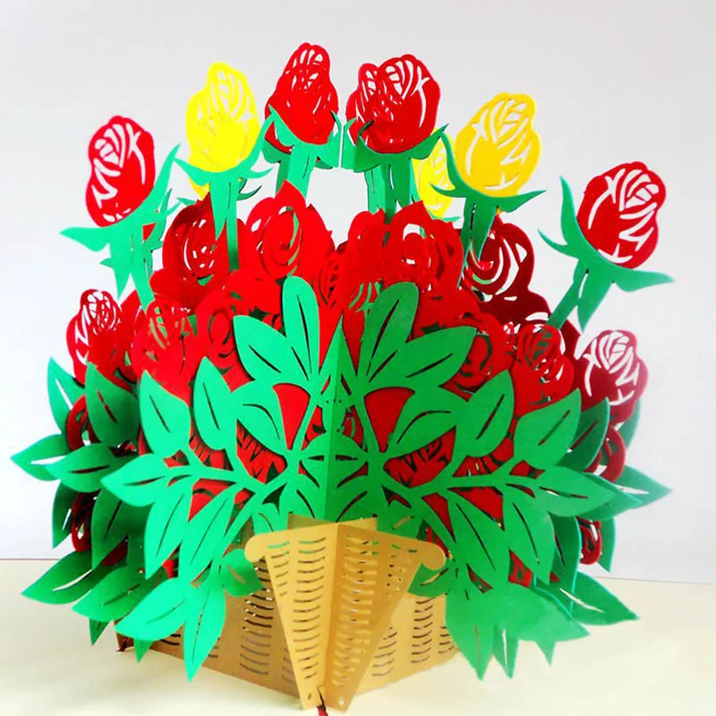  1pcs 3D stereoscopic Rose Flower Greeting card Valentine's Day Wedding Invitation Cards Romantic Gi - 33024185066