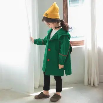 

Baby girls 2019 spring autumn new red and green hooded trench children girls back letter embroidery coats teens clothes ws381