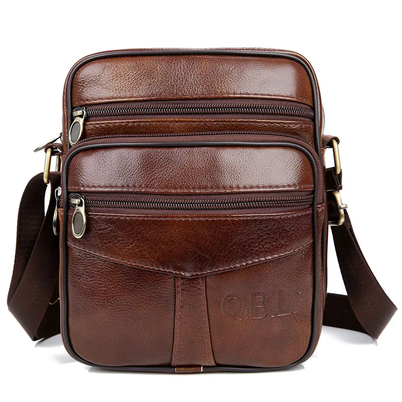 QiBoLu сумки-почтальонки из натуральной кожи, мужская деловая сумка через плечо для путешествий, Sacoche Homme Bolsa Masculina MBA19 - Цвет: A Brown