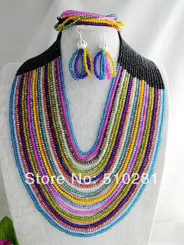 

2019-5-9-1325# Beautiful 20 Rows Mixed Colors Crystal jewelry set