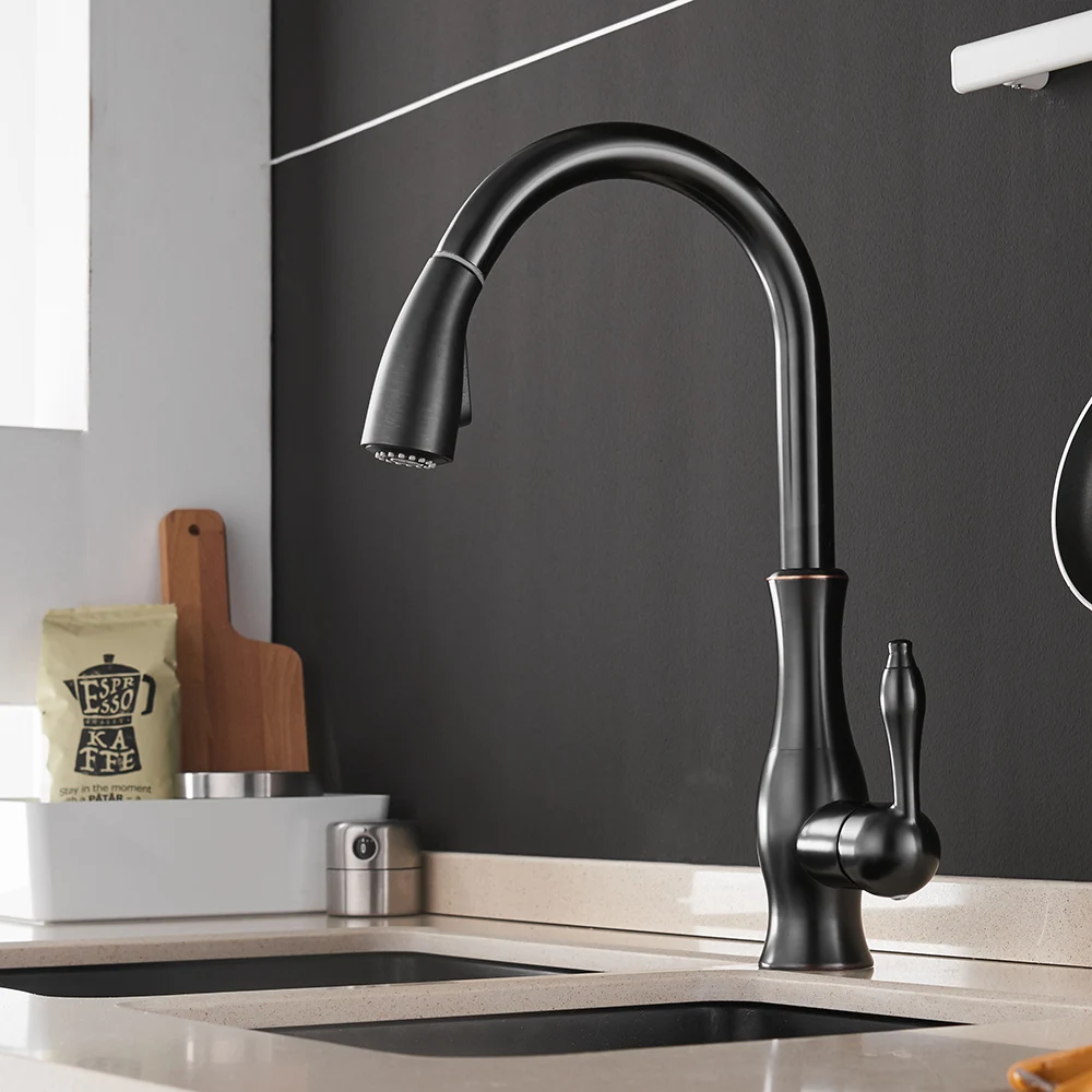  Gold Kitchen Faucets Silver Single Handle Pull Out Kitchen Tap Single Hole Handle Swivel Degree Wat - 32890939726