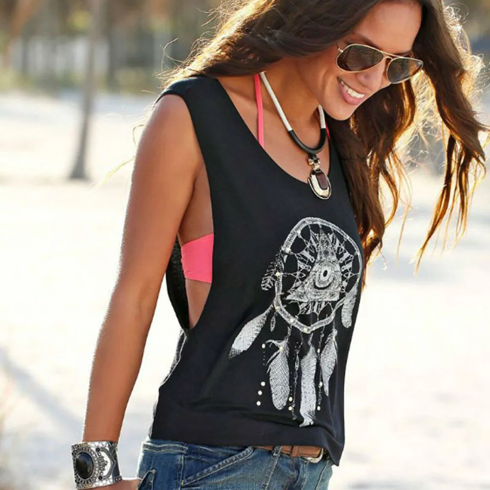 Fashion Side Open Summer Vest Women Dreamcatcher Printed Sleeveless Tank  Top Black Crop Tank Vest Shirt Women Tops - Tanks u0026 Camis - AliExpress