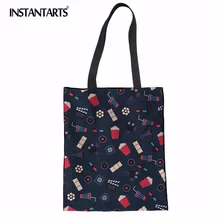 INSTANTARTS Повседневное белья супермаркета сумка-шоппер мультфильм печати Для женщин Мода Cavans Сумки для девочек прочная сумка для хранения леди