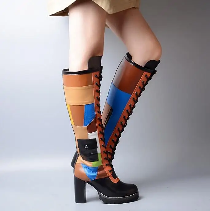 high heel knee high leather boots