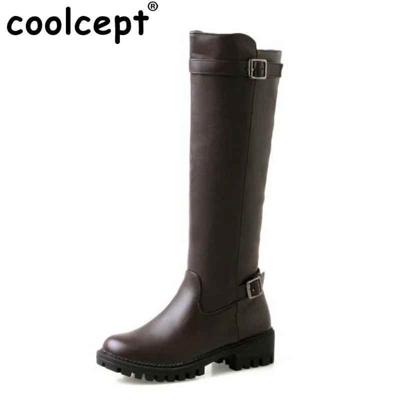 

Coolcept Size 33-44 Women Warm Shoes In Winter High Heel Boots Metal Buckle Half Short Boots Mid Calf Botas For Women Footwear