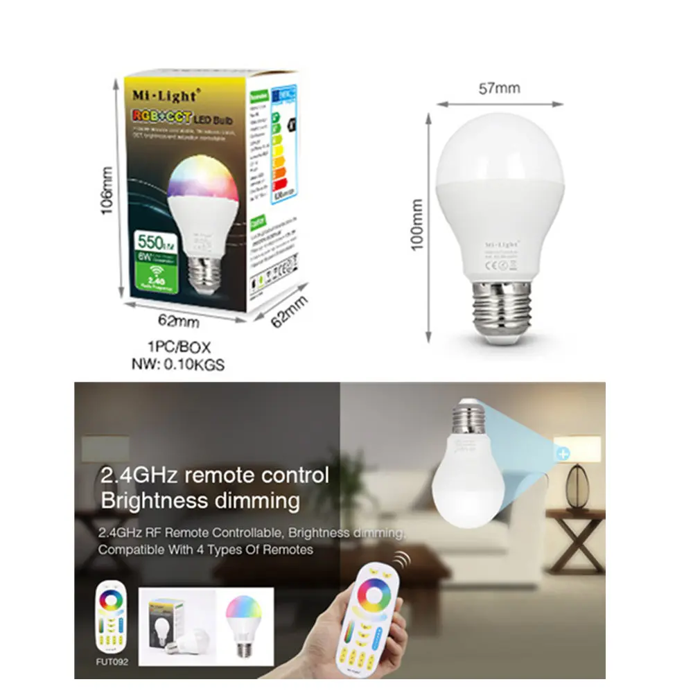 Светодиодная лампа E27 6W RGB + CCT Mi AC 85 V 265 2 4G RF дистанционное управление умная ночное