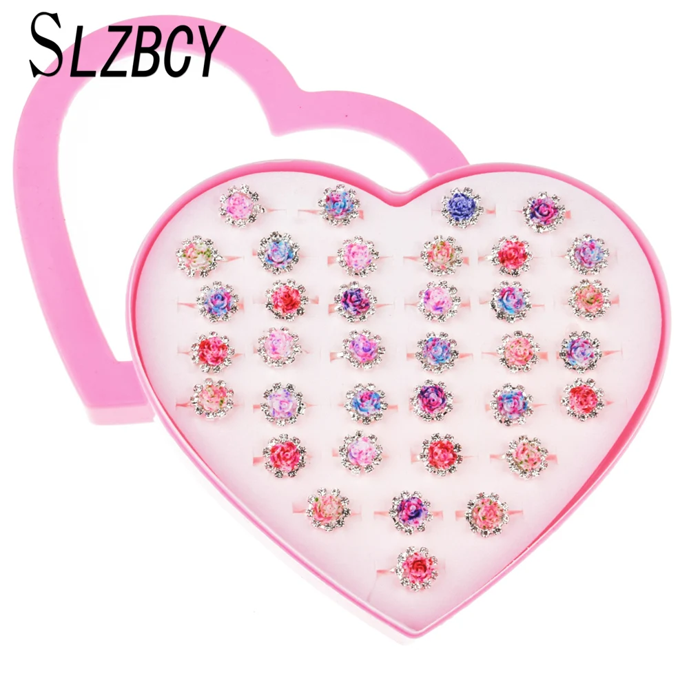

SLZBCY 36 pcs/lot Exquisite Colorful Resin Flower Adjustable Rings For Women Girl Clear Crystal Open Finger Ring Anillos Jewelry
