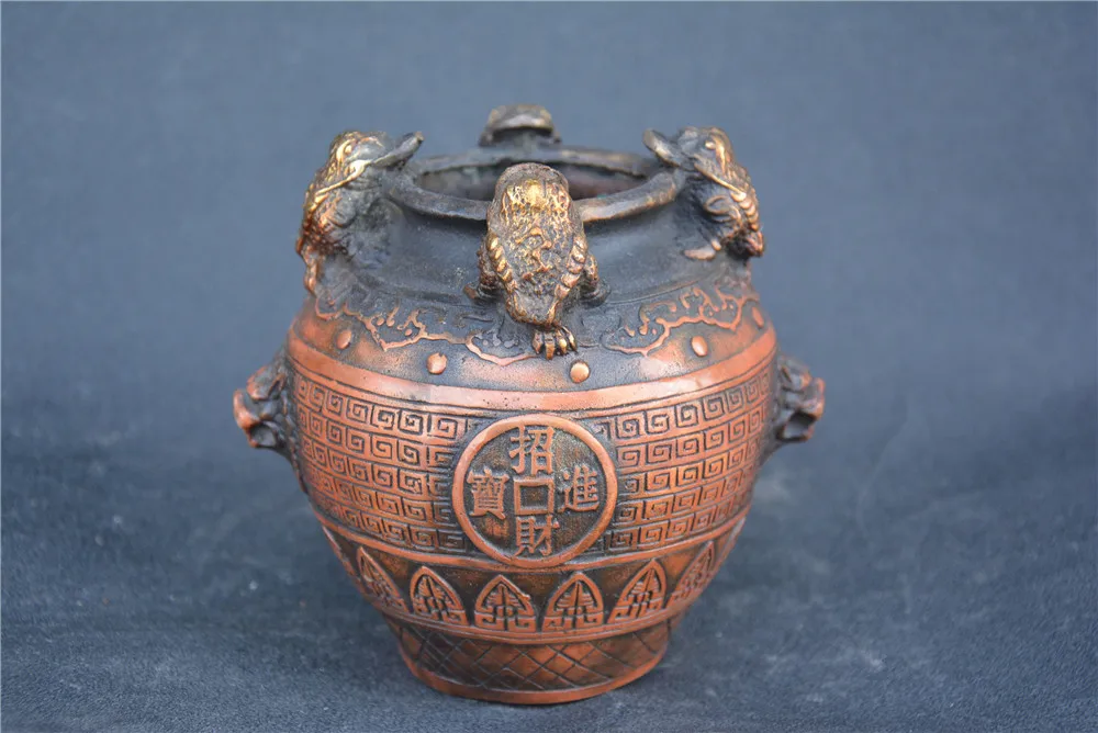 Collection QingDynasty copper carved toad jar Hand carving crafts best adornment free shipping | Дом и сад
