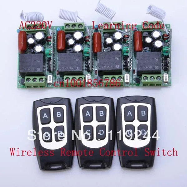 

220V 1CH 10A Wireless Remote Control Power Switch System ;4 Receivers(Mini size)+3Transmitter(Waterproof) RF For Home Smart