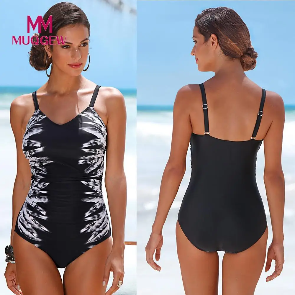 

MUQGEW 2018 Women Swimwear Sexy One Piece Swimsuit Backless Swim Suit Black Thong Bathing Suit Female Monokini Printed Beachwear