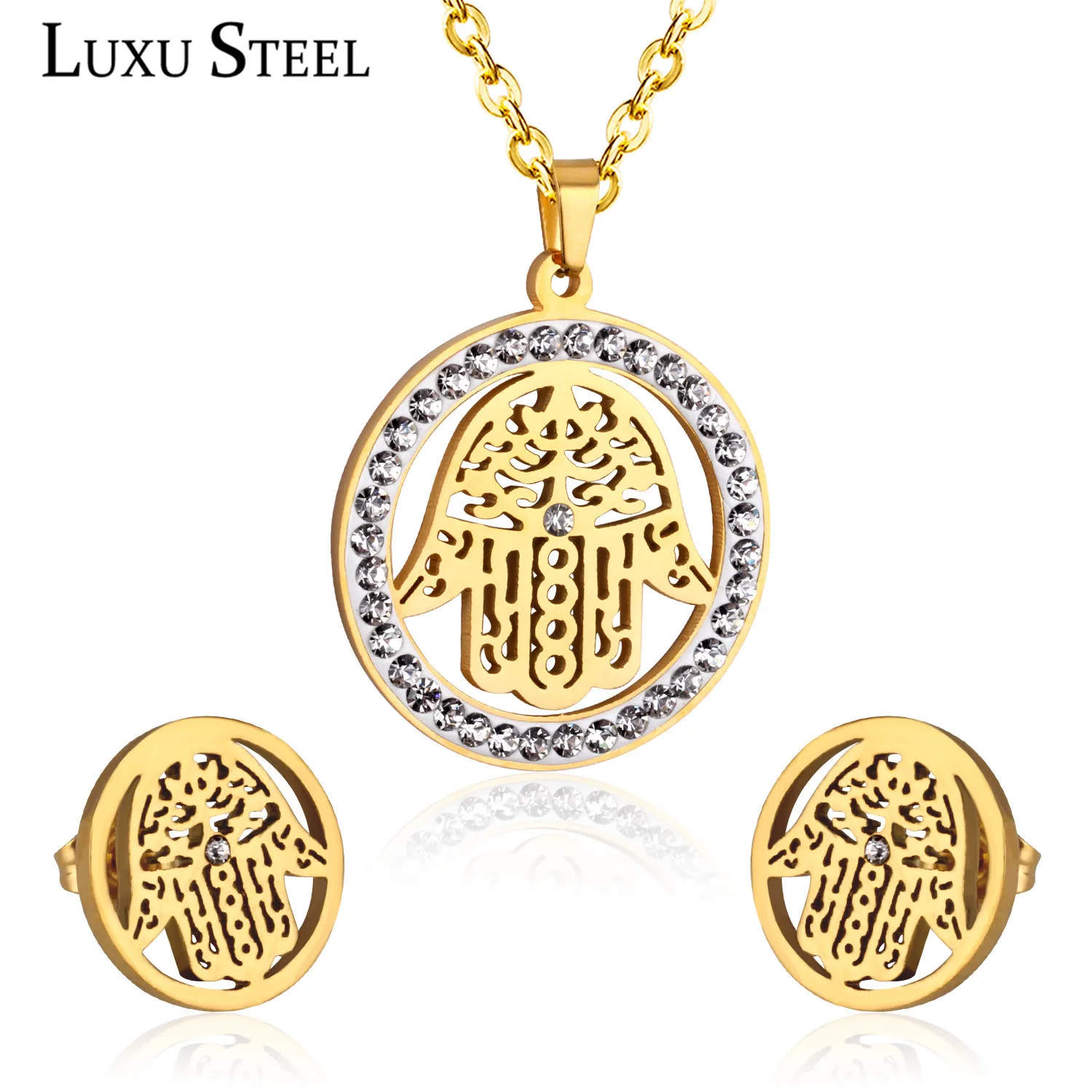 : LUXUSTEEL подвеска в форме руки комплект из сережек и ожерелья с очаровательный со