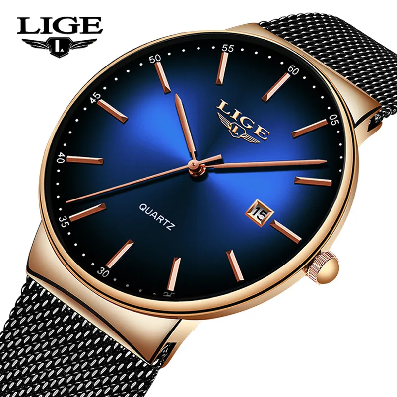 

LIGE Top Brand Luxury New Watches Ultra Thin Stainless Steel Waterproof Sports Watch Men Fashion Casual Men's Watch reloj hombre