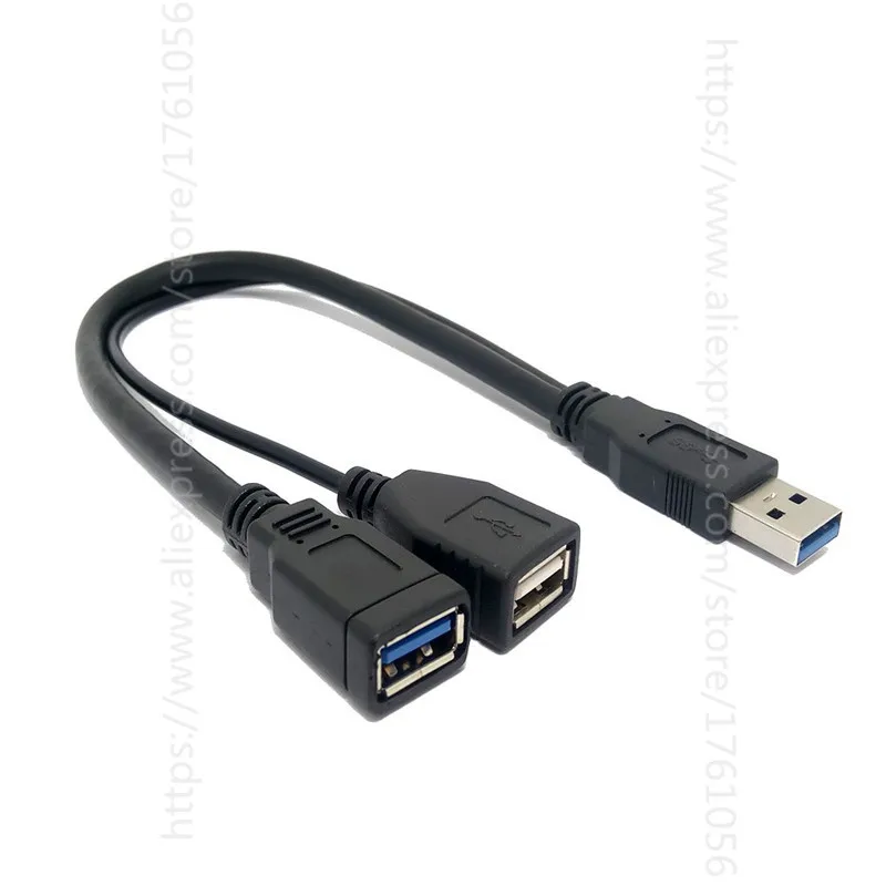 

Free Shipping 25cm USB 3.0 USB3.0 Male to Dual USB Female Extra Power Data Y Extension Cable for 2.5" Mobile Hard Disk