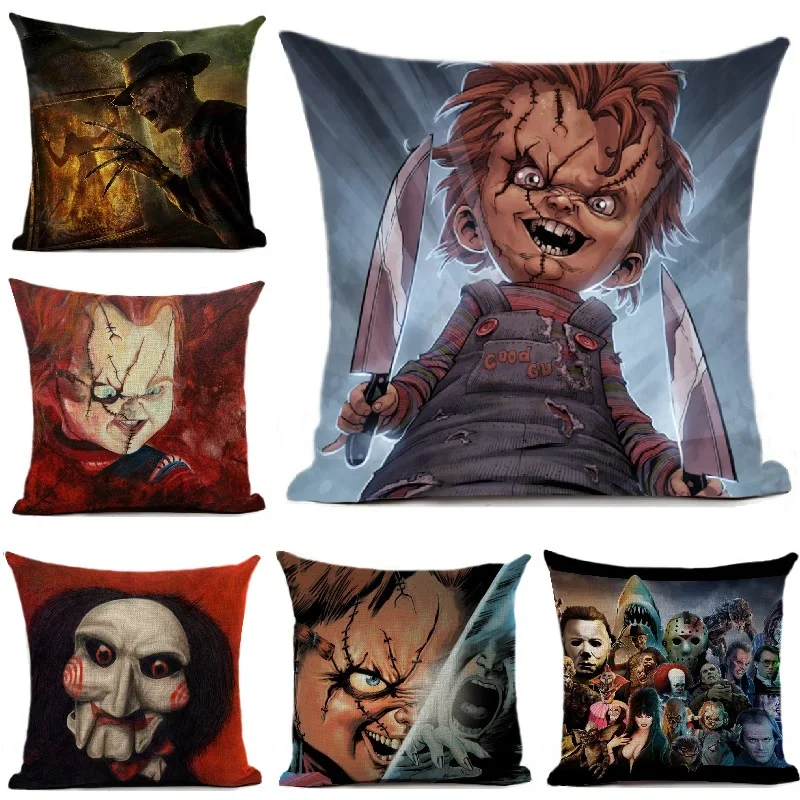 

Cartoon Chucky Printed Cushion Cover Horror Movie Decorative Sofa Car Chair Home Decor Pillow Case Almofada Cojines