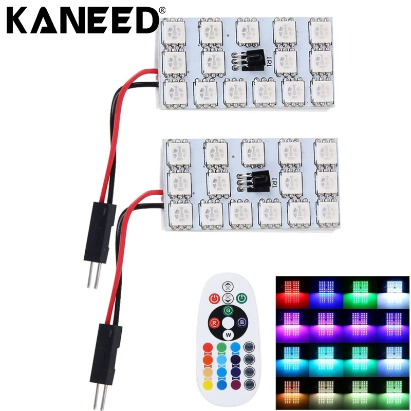 Car Dome Lamp LED Reading Light 2 PCS Colorful 41MM T10 Bicuspid Port