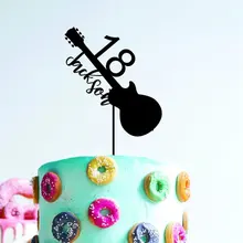 На заказ Топпер для торта на день рождения деревянная/акриловая Топпер для торта Персонализированная с именем музыкальная гитара 18 18 18 имя топперы для торта