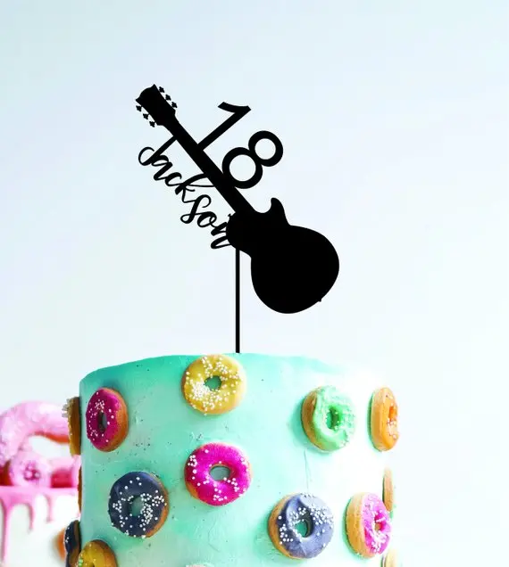 

Custom Birthday Cake Topper Wooden/Acrylic Cake Topper Personalised with Name Music Guitar 18 Eighteen Name Cake Toppers