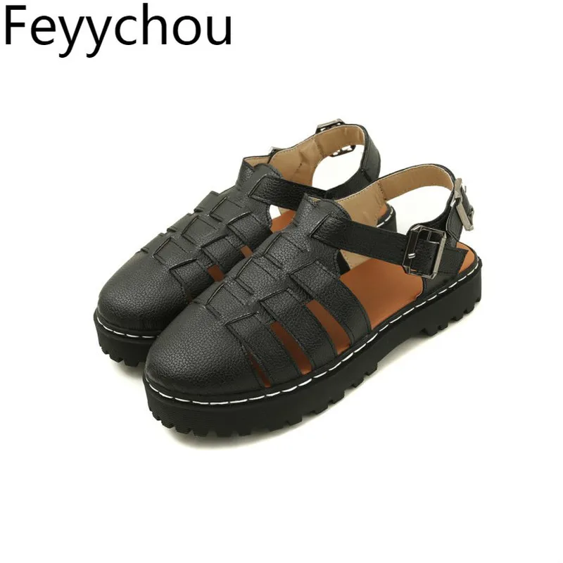 

Women's Sandals Gladiator Round Toe Buckle Strap 2018 New Sexy Fashion Spring Summer Pu Casual Shoes White Black Pink Size34-44