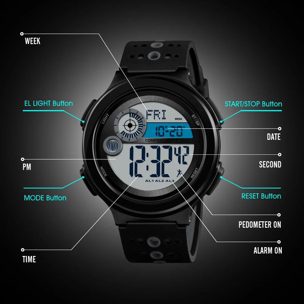 Skmei компасы мужские спортивные часы светодиодный цифровые спортивные часы модные уличные аварийные ударные военные наручные часы Relogio Masculino