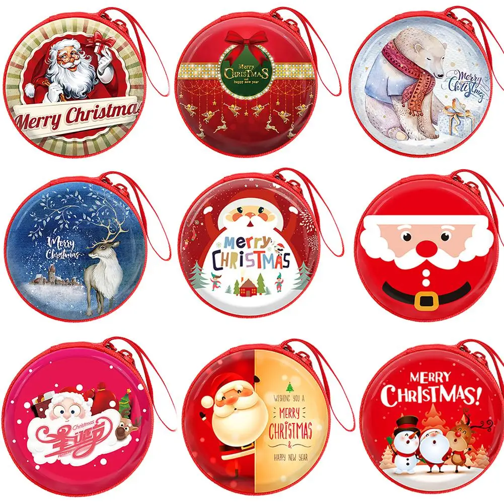 

SANWOOD Christmas Kids Round Zipper Coin Purse Card Bag Card Storage Bag Box Carrying Pouch Round Case Women Coin Purses Wallet