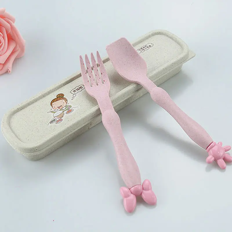 

Children's Fork Spoon Suit Portable Travel Tableware Students Spoon Fork Set Cartoon Spoon Fork Wheat Tableware Set