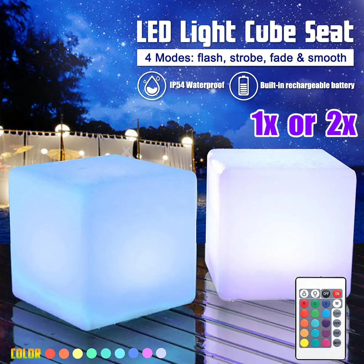

20cm RGB LED Light Cube Seat Chair Waterproof Rechargeable LED Lighting + Remote Control for Bar Home Decor High Quality