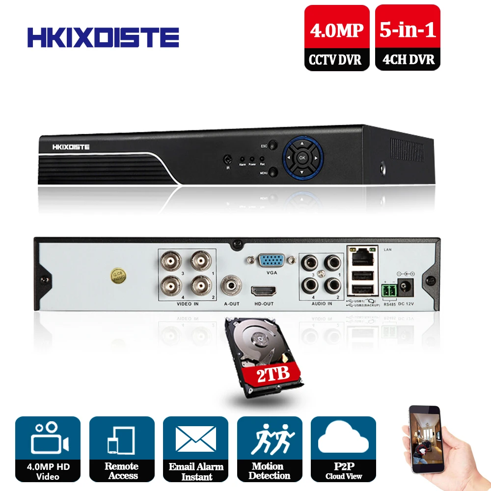 

CCTV DVR 4ch H.264 AHD DVR NVR 4ch Digital Video Recorder for CCTV 4.0MP HDMI Video Output Support Analog AHD TVI CVI IP Camera