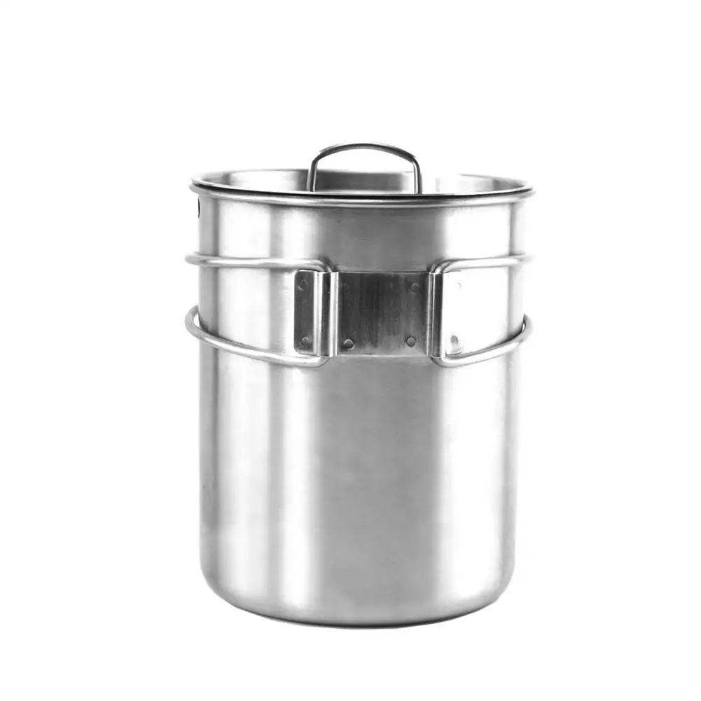 

Portable Outdoor Camping Water Cup Lightweight Vented Lid Stainless Steel Coffee Cup With Folding Handle And Measurement Mark