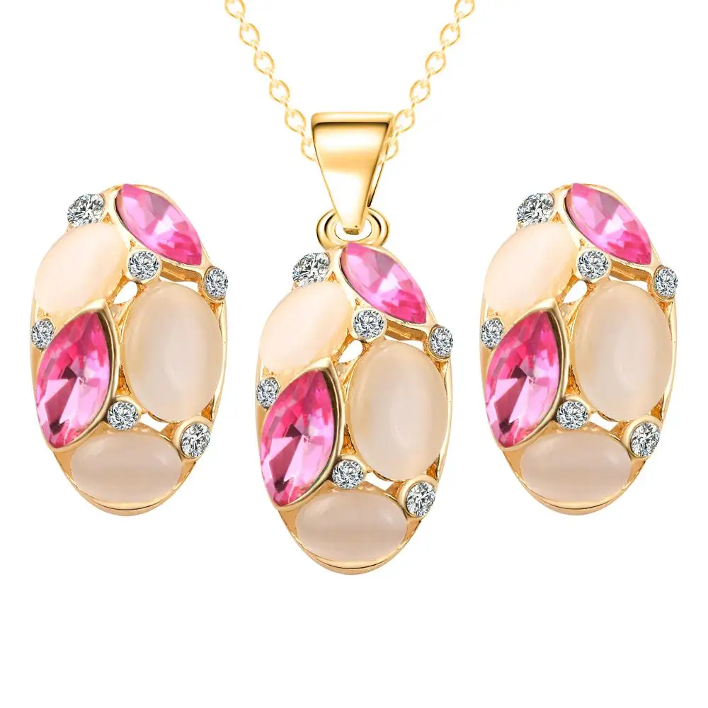Brand Design Cute Opal Jewelry Sets Pendant Necklaces Earrings For Women Wedding Color Crystal Jewelry parure bijoux femme