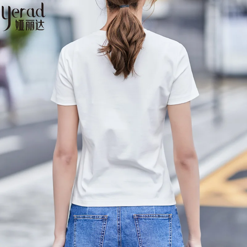 YERAD 2019 Для женщин с О образным вырезом Повседневное хлопковая футболка женская