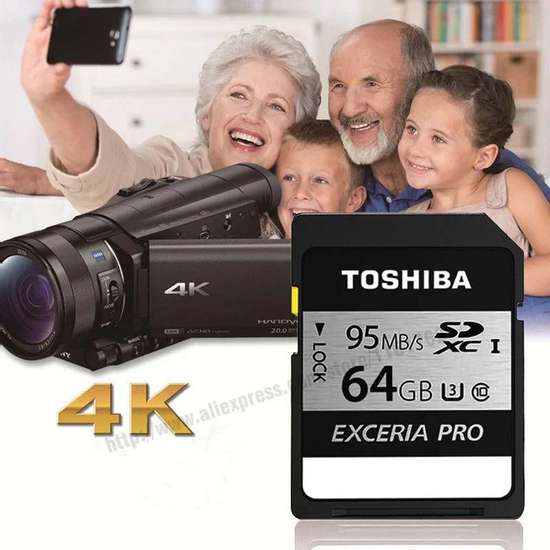 TOSHIBA SD карты EXCERIA PRO 128 Гб 64 Гб оперативной памяти, 32 Гб встроенной памяти класса 10 UHS-I U3 SDHC/SDXC карт SD слот для карт памяти 95 МБ/с. для видеокамеры