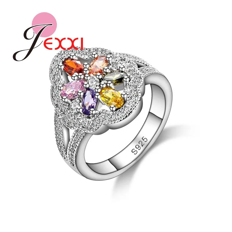 

JEXXI Women Beautiful Colorful AAA+ Austrian Rhinestone Rings 925 Sterling Silver Fashion Jewelry For Women/Girls Wedding Party