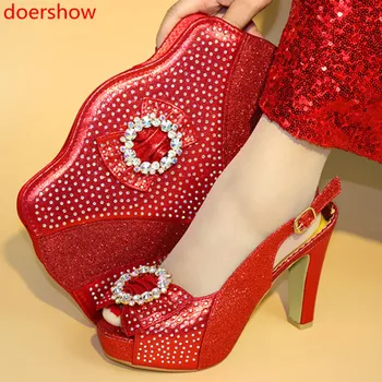 

doershow specialShoes and Bag Set African Sets Ladies Italian Shoes and Bag Set Decorated with Rhinestone Nigerian Shoes SJU1-11