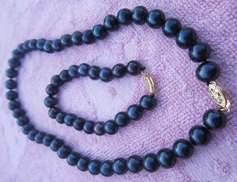 

HOT AAA+ 9-10MM SOUTH SEA NATURAL BLACK PEARL NECKLACE 18" BRACELET 7.5-8