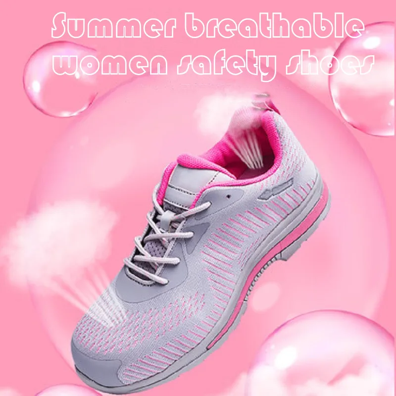Safety Shoes Women with Steel Toe-cap Anti Strong Impact Piercing Lightweight Summer Breathable Protective Work Hiking Outdoors