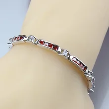Изящные 925 пробы серебряная цепь браслет красный циркон Для женщин/девочек ювелирные изделия здоровья аксессуары Handsel подарочная коробка