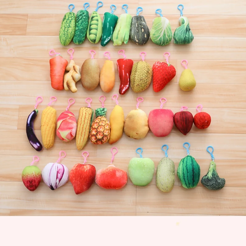 

Simulation Mini Fruits&Vegetables Plush Pendant Soft Cartoon Double Printing Stuffed Doll Backpack Pendant Keychain Baby Gifts