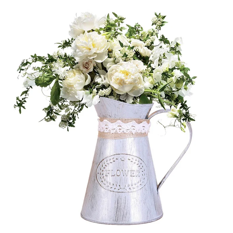 Винтажная высокая металлическая потертая шикарная кремовая ваза эмалированный кувшин Свадебный домашний декор