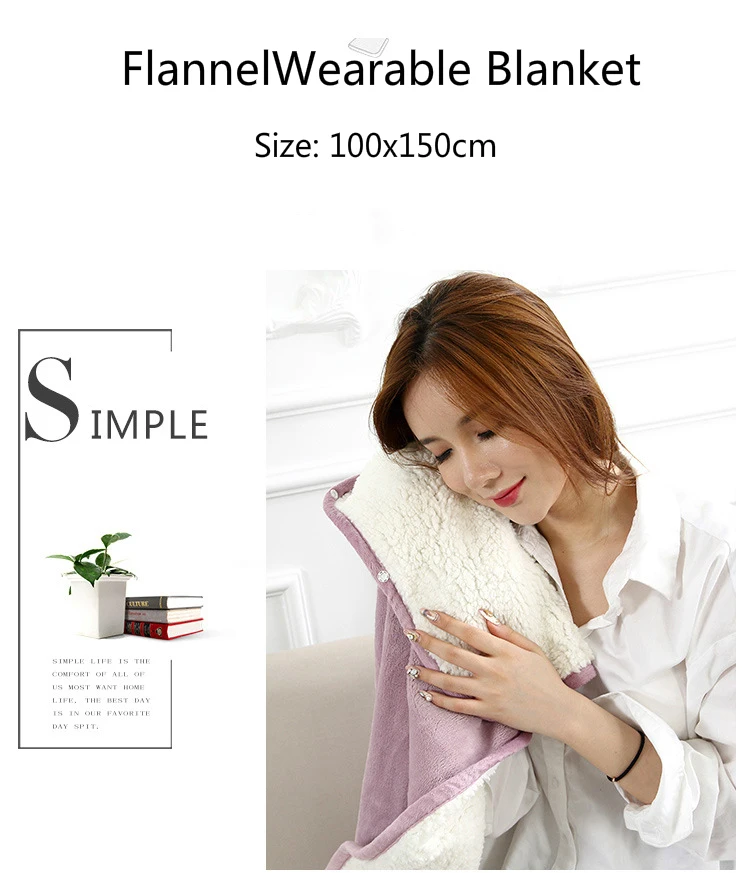 New Wearable Functional Blanket Coral Fleece Air Conditional Double Lamb Fur Sofa Cover Sweatshirt Office Shawl Blanket