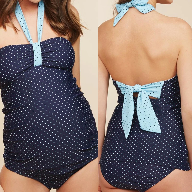 5XL размера плюс купальный костюм для беременных женщин, сексуальный купальный костюм из двух частей, Одежда для беременных, голубые пляжные купальные костюмы с лямкой через шею