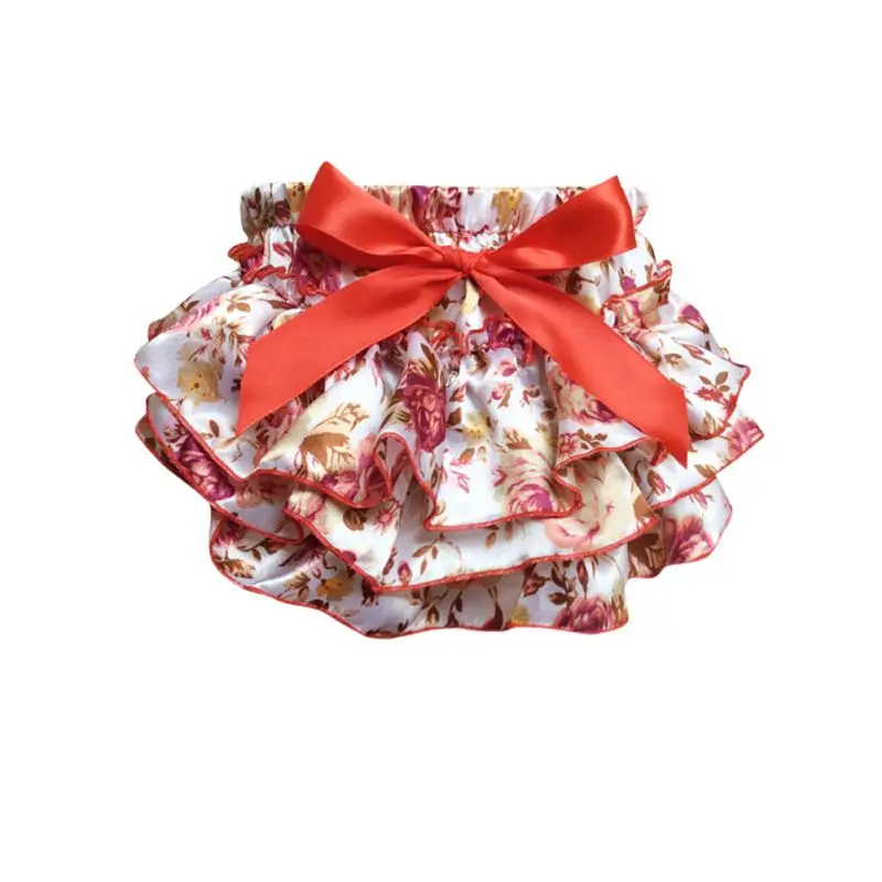 Милая одежда для малышей атласные шорты с цветочным принтом и шелковым бантом трусики с оборками на подгузники шаровары для девочек Атлас Трусики Шаровары - Цвет: C