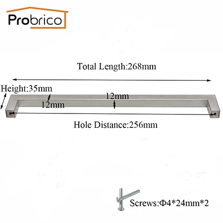 Probrico Шкаф Тянет кухонные ручки ящика шкаф комод ручки для шкафа 12 мм квадратное барное оборудование для обработки мебели - Цвет: Hole Space 256mm