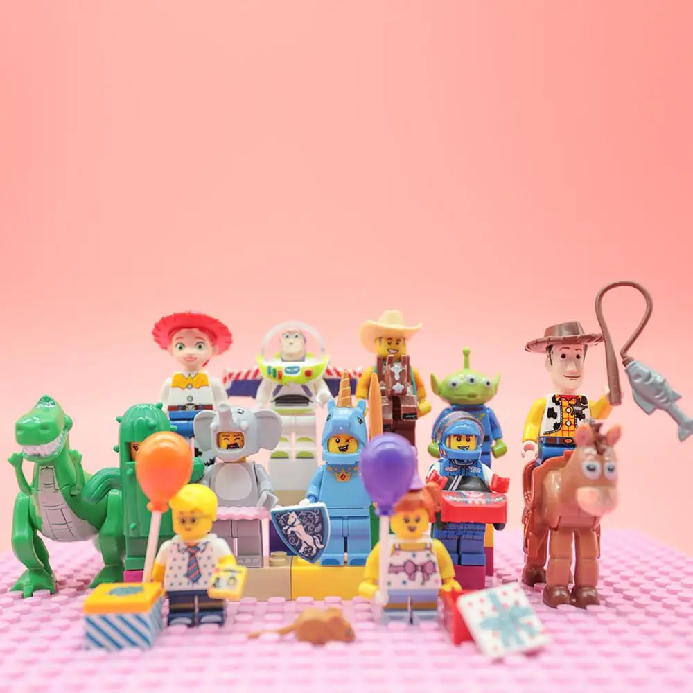 

Toy Story Building Blocks Buzz Lightyear Woody Aliens Jessie Dragon Compatible Playmobil Bricks Toy Figures For Children Gift