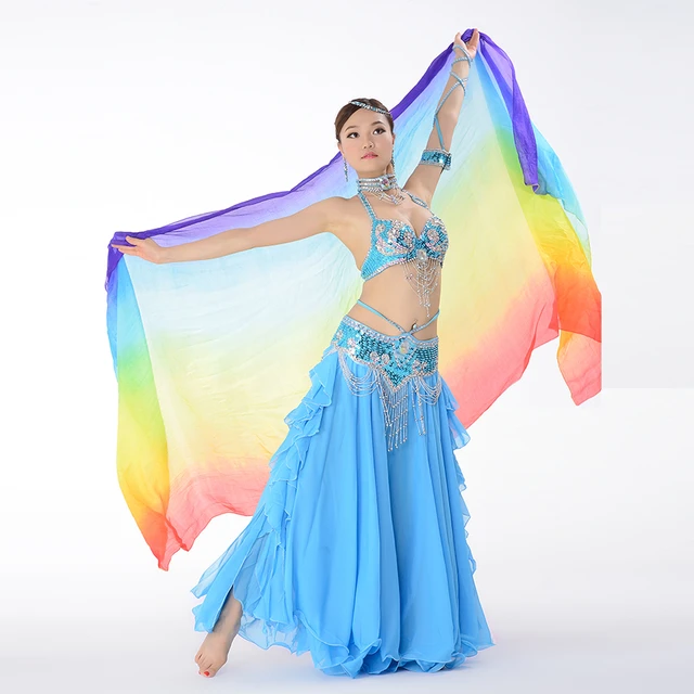 Châle voile de danse du ventre en soie Pure pour femme, dégradé de couleur,  arc-en-ciel, 100% x 250 cm, 3 couleurs, 110 - AliExpress